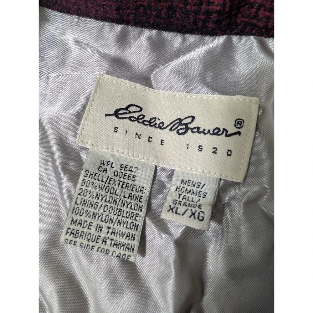 Vintage Eddie Bauer Men's XL Tall 1990s Red Plaid WOOL Long Sleeve Shirt Flannel